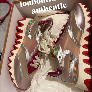 Christian Louboutin Women's Silver and Red Sneakers